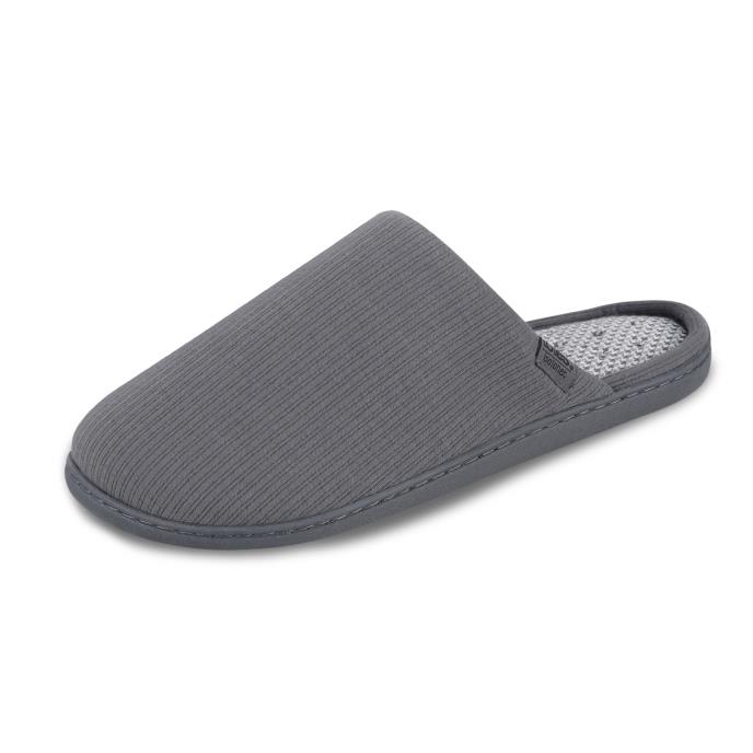 Isotoner® Mens Ribbed Mule Slipper With Patterned In Sock Grey Extra Image 2